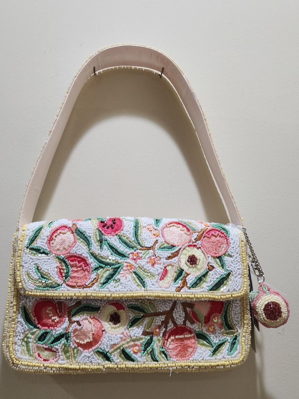 Beaded Floral Shoulder Bag - Pink & Cream